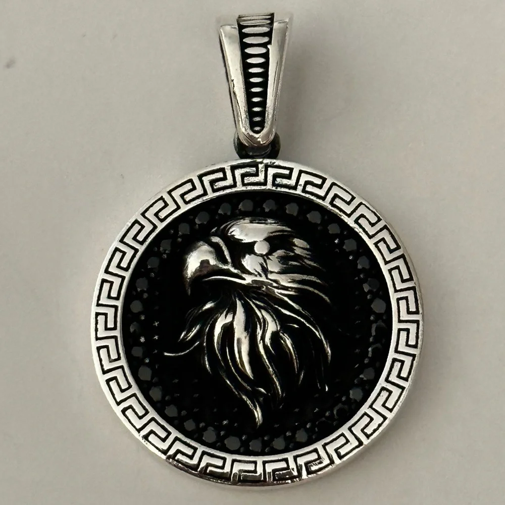 925 Silver eagle pendant with black cubic zirconia cz stones